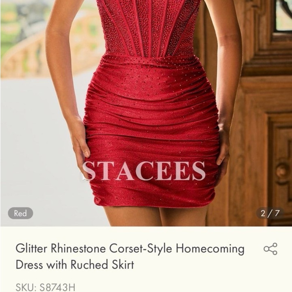 Red Glitter Rhinestone Corset-Style Dress
